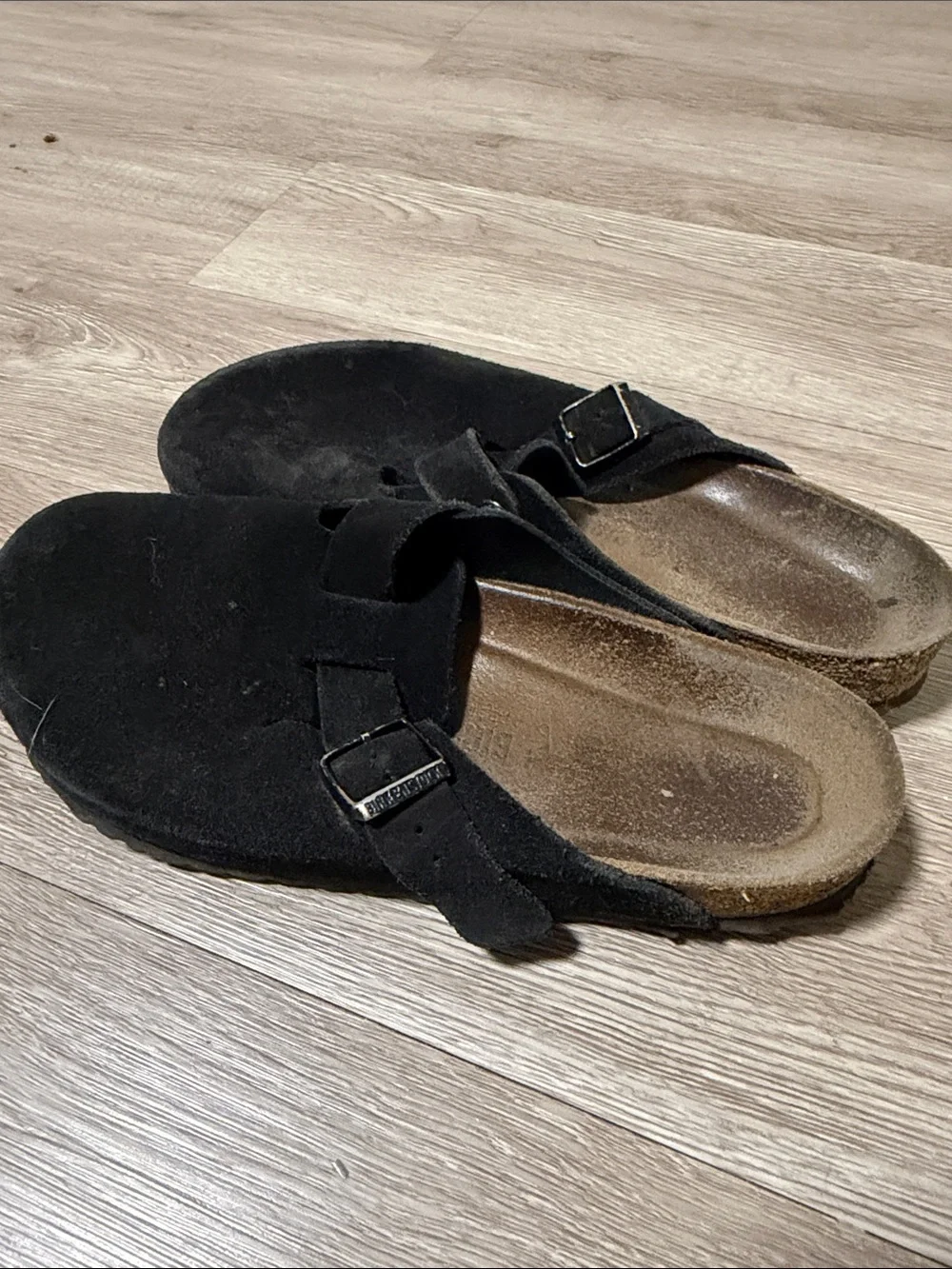 Birkenstock Black Suede Clogs with Buckle
